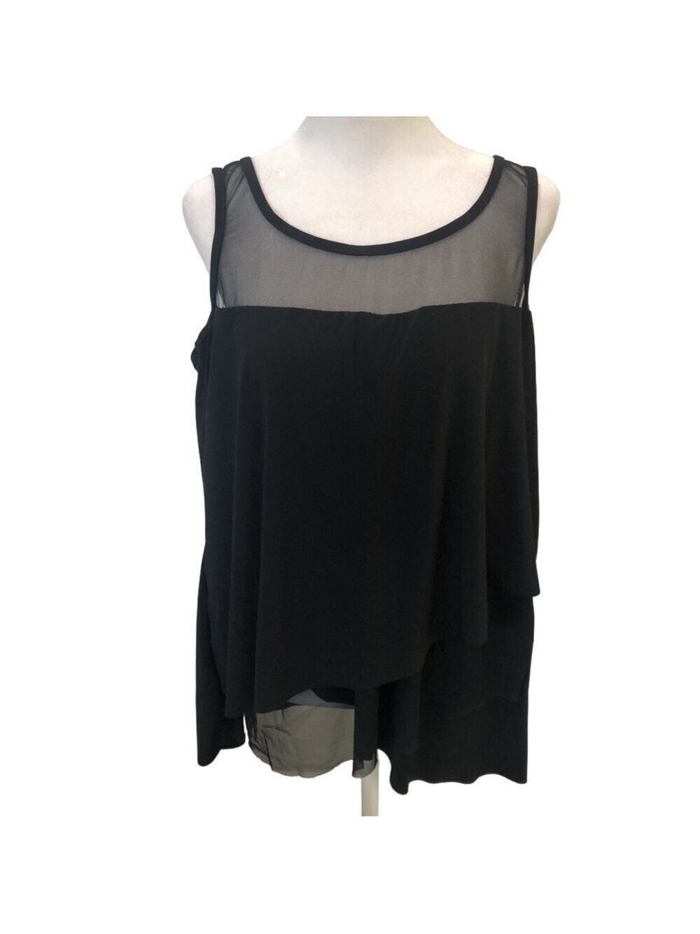 Miraclesuit Illusionist Ursula black tankini top. Slimming  bust 18” flat lay